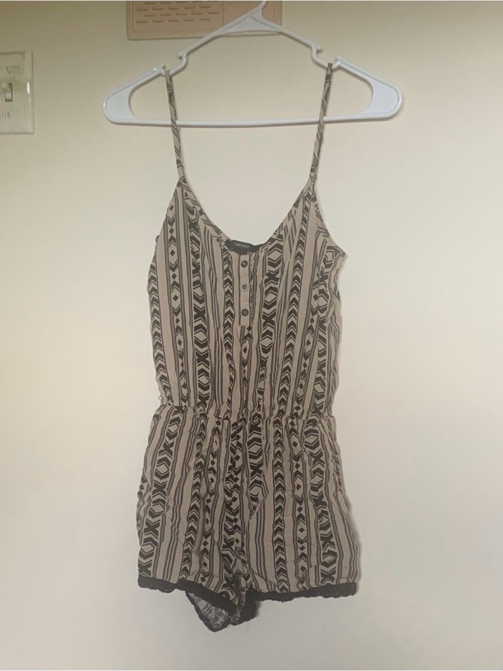 Forever 21 Beige and Black Patterned Romper